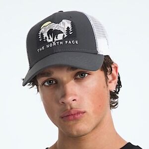 The North Face NEW Embroidered Mudder Trucker Hat Grey White Bear Mountain Hat